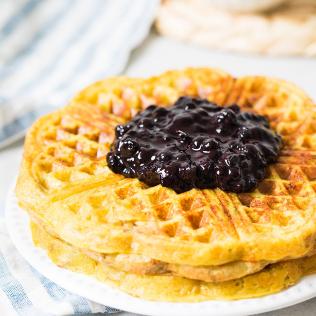 Potato Waffle With Wild Blueberry Sauce