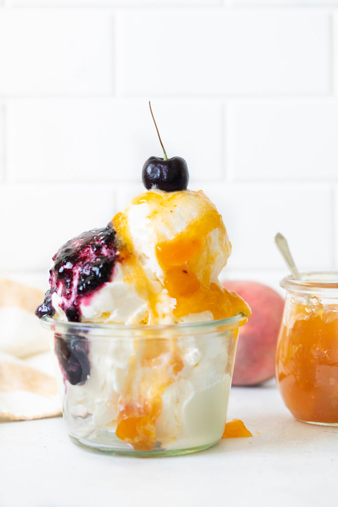 Peach & Wild Blueberry Ice Cream Sundae