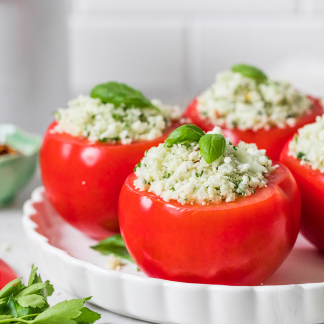 Stuffed Tomatoes With Herbed Cauliflower Rice